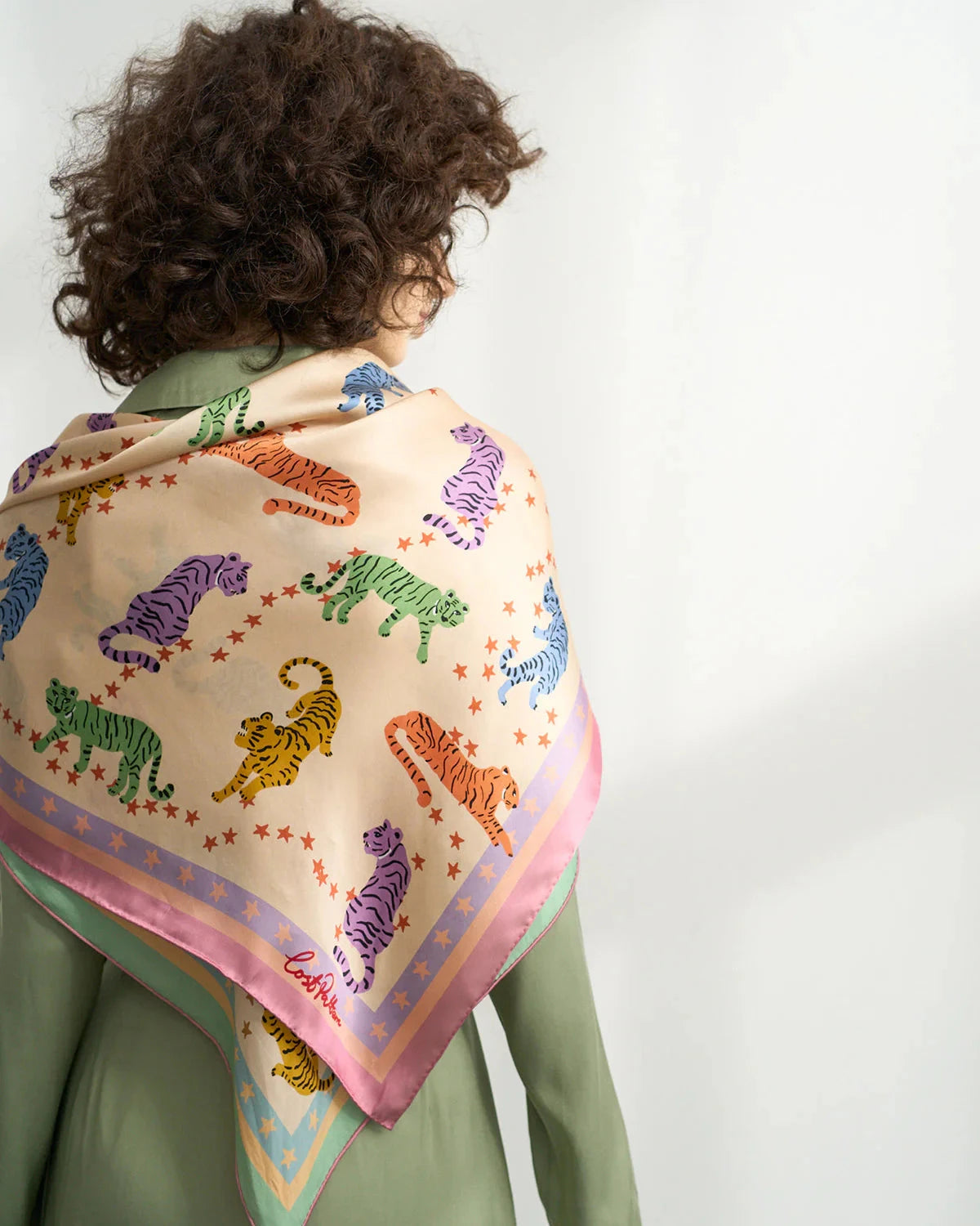 Neon Tigers Large Silk Scarf Pink/Green Scarves Lost Pattern NYC 