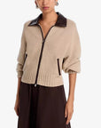 Zofia Zip Front Wool Cardigan Oatmeal Sweater - Cardigans Simkhai 