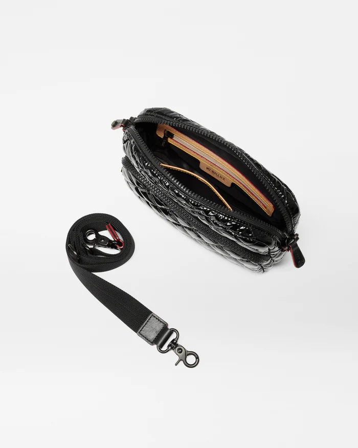 Metro Camera Bag Small Black Lacquer Crossbody MZ Wallace 