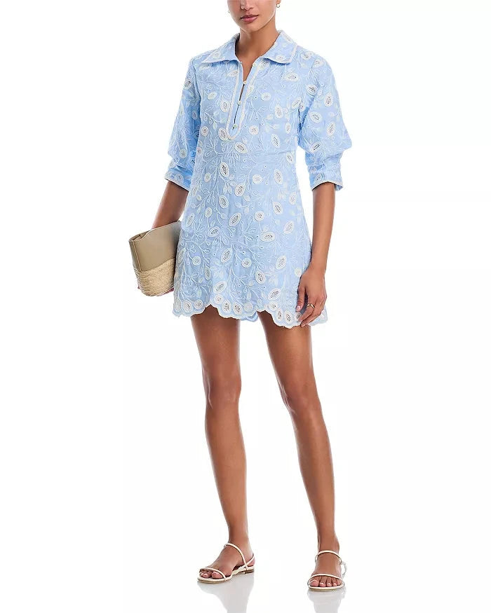 Freya Embroidered Linen Mini Dress Tidepool Peter Kate Freya Embroidered Linen Mini Dress Tidepool Peter Kate