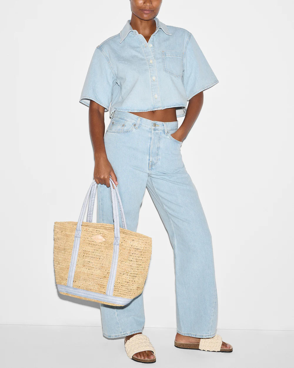 Raffia Tote Medium Raffia/ Chambray Tote & Satchel MZ Wallace 