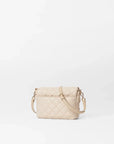 Backside of MZ Wallace Small Crosby Lock Crossbody Buff Crossbody in front of white background. 