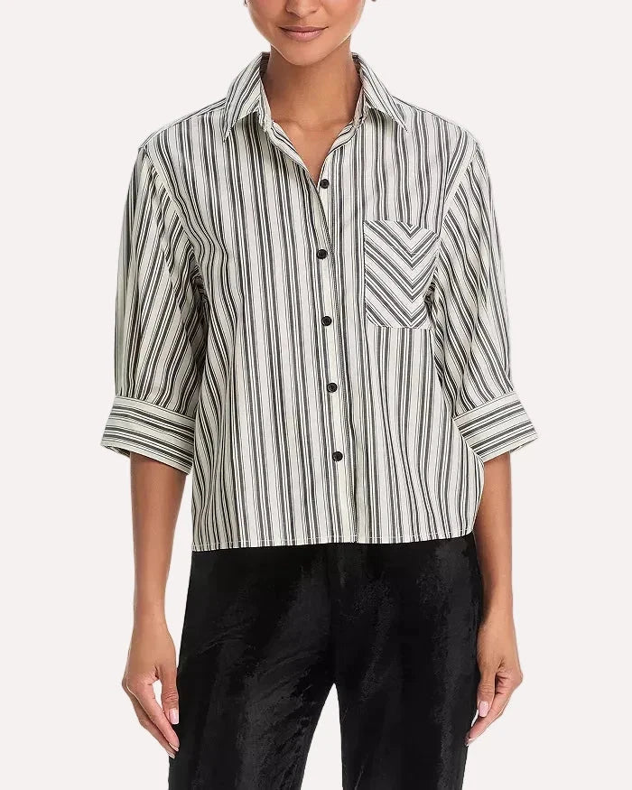 Lucia Stripe Poplin Shirt Charcoal Tops - Button Down rag & bone 