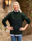 Monterey Green With Navy Stripe Sweater - Crewneck Frank & Eileen 