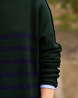 Monterey Green With Navy Stripe Sweater - Crewneck Frank & Eileen 