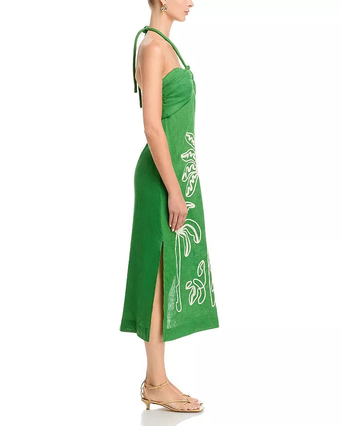 Palm Tree Embroidery Sleeveless Midi Dress Green Dresses - Midi Farm Rio 