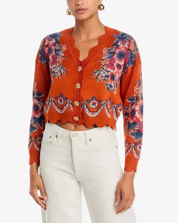 Victoria Knit Cardigan Floral Terracotta