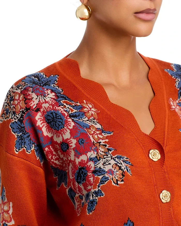 Victoria Knit Cardigan Floral Terracotta