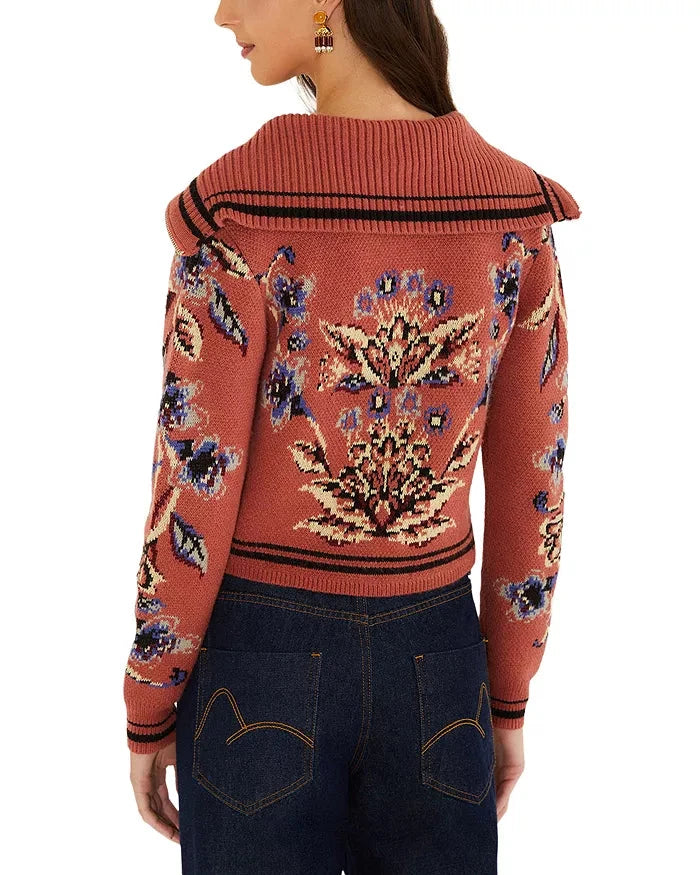 Floral Beauty Tapestry Knit Cardigan Blush Pink Sweater - Cardigans Farm Rio 