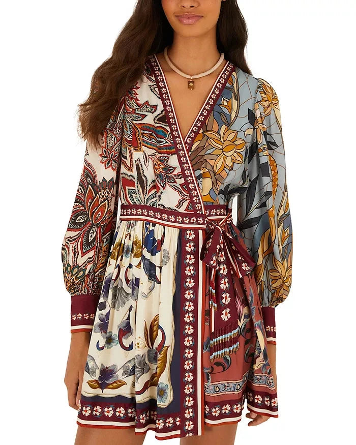 Wrap Mini Dress Stained Glass Soft Blue Dresses - Short Farm Rio 