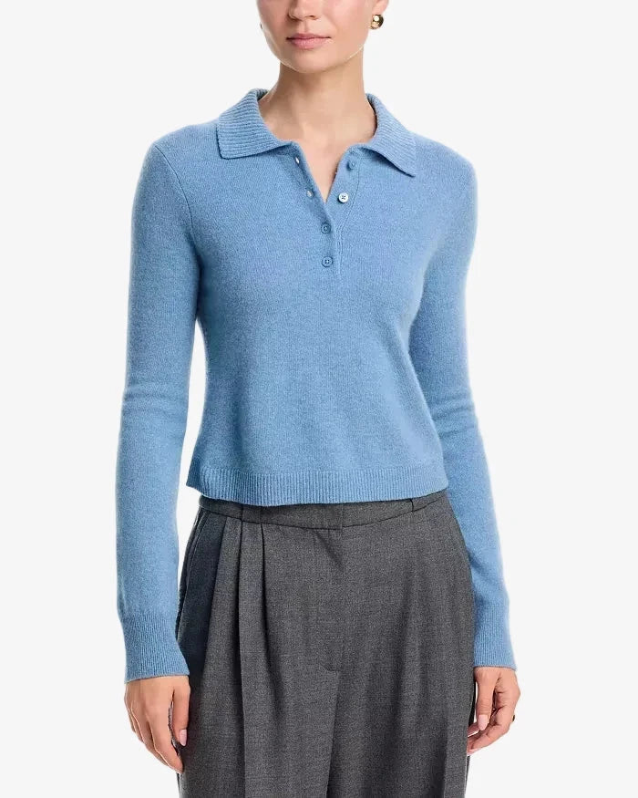Constance Long Sleeve Polo Dusty Blue Top - Polo Simkhai 