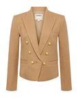 the  l'agence Brooke double breasted crop blazer in latte/gold on a white background