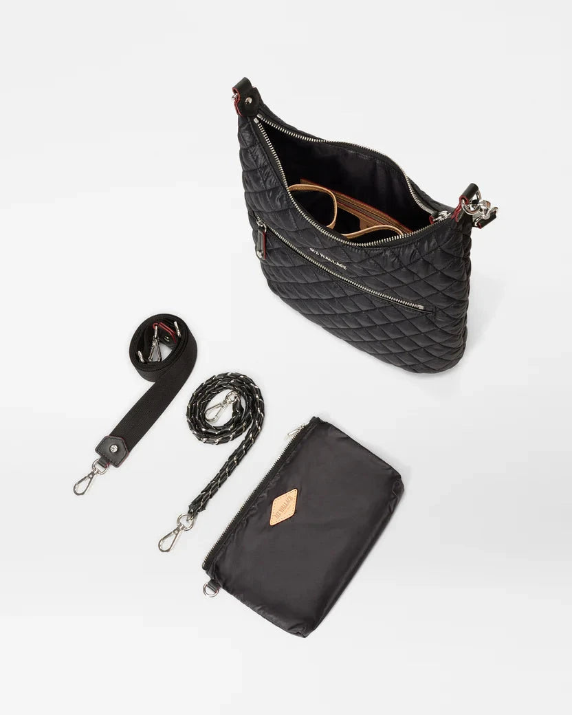 MZ Wallace Crosby Sienna Black Hobo & Shoulder bag with toiletry bag and two straps.