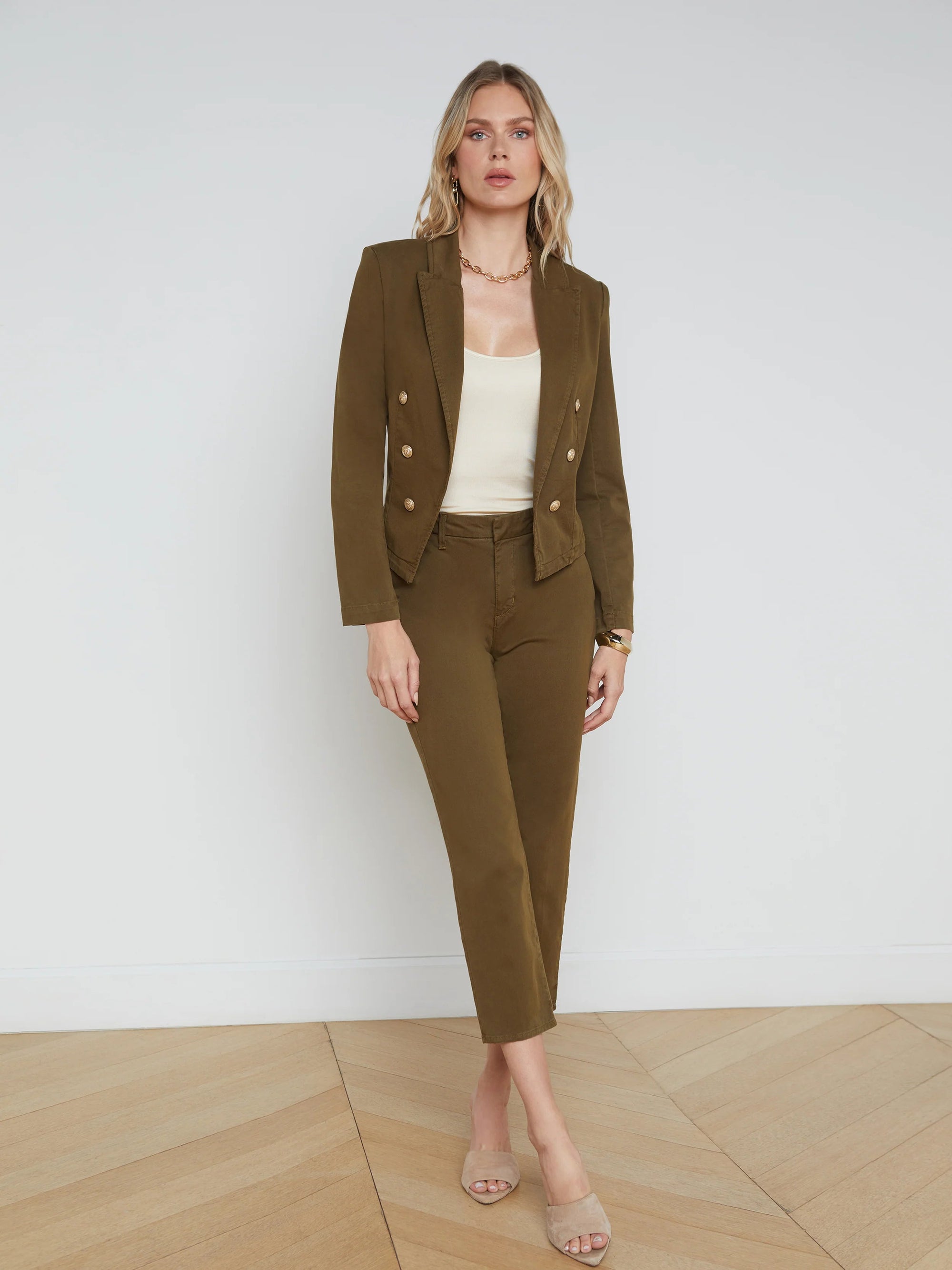 Wayne Crop Double Breast Jacket British Khaki Jackets - Blazers L'Agence 