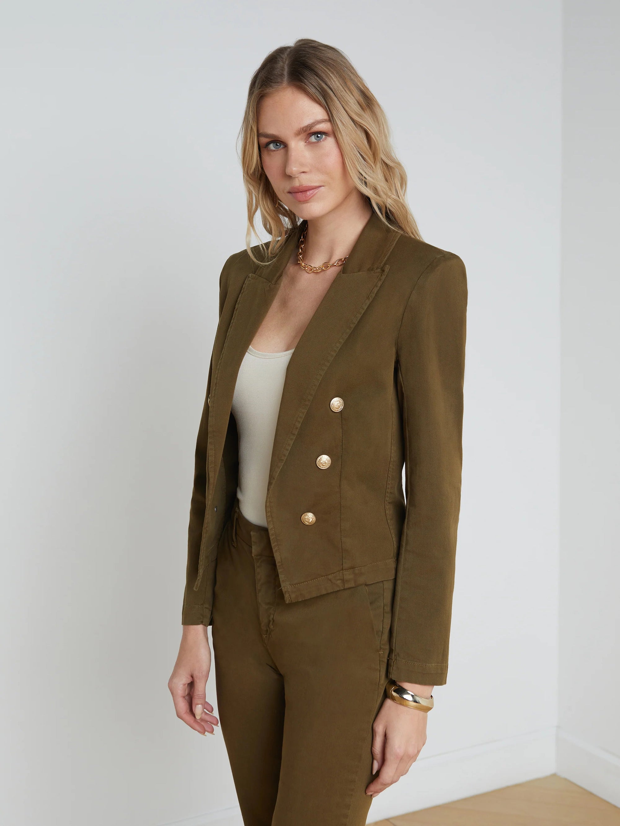 Wayne Crop Double Breast Jacket British Khaki Jackets - Blazers L'Agence 