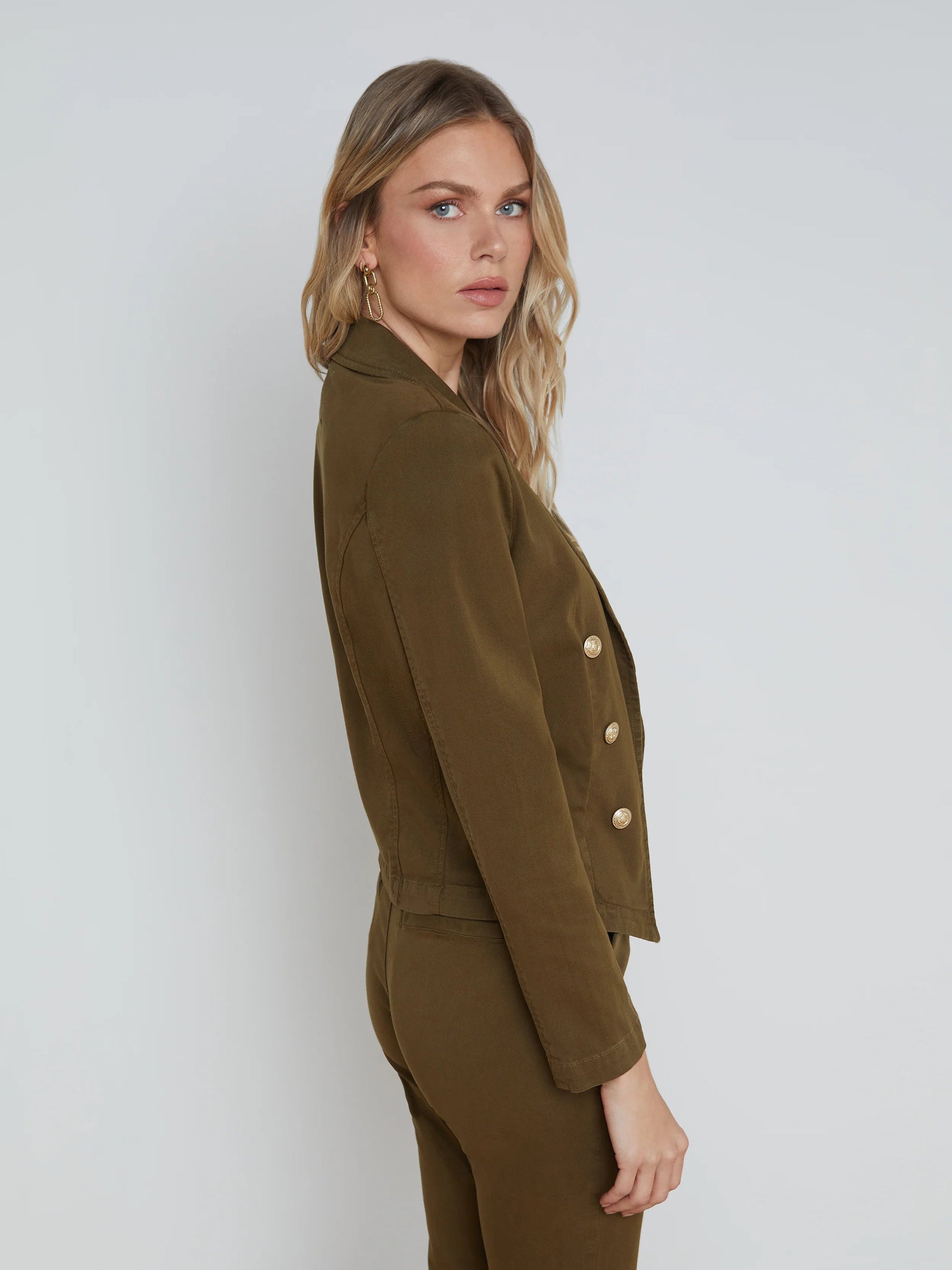 Wayne Crop Double Breast Jacket British Khaki Jackets - Blazers L'Agence 