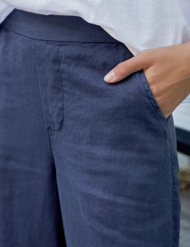 Maisie Wide Leg Pull On Pant Navy Pants - Trousers Frank & Eileen 