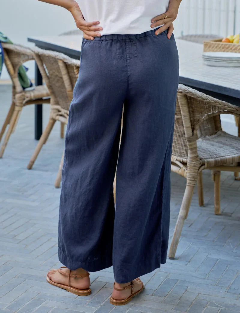 Maisie Wide Leg Pull On Pant Navy Pants - Trousers Frank & Eileen 