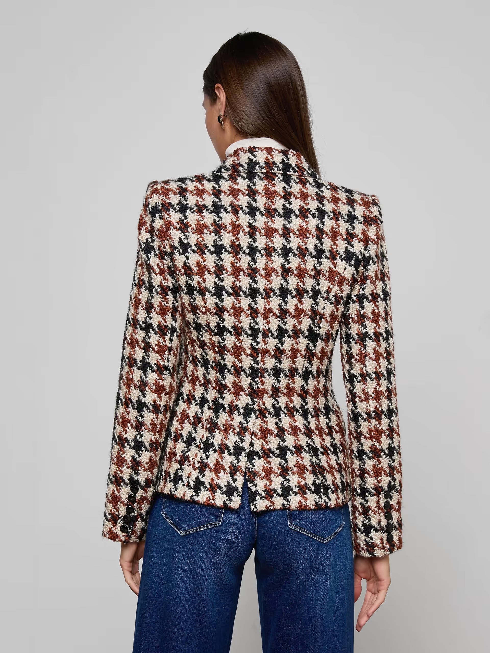 Marie Houndstooth Tweed Blazer Black/Brown/Cream Jackets - Blazers L'Agence 