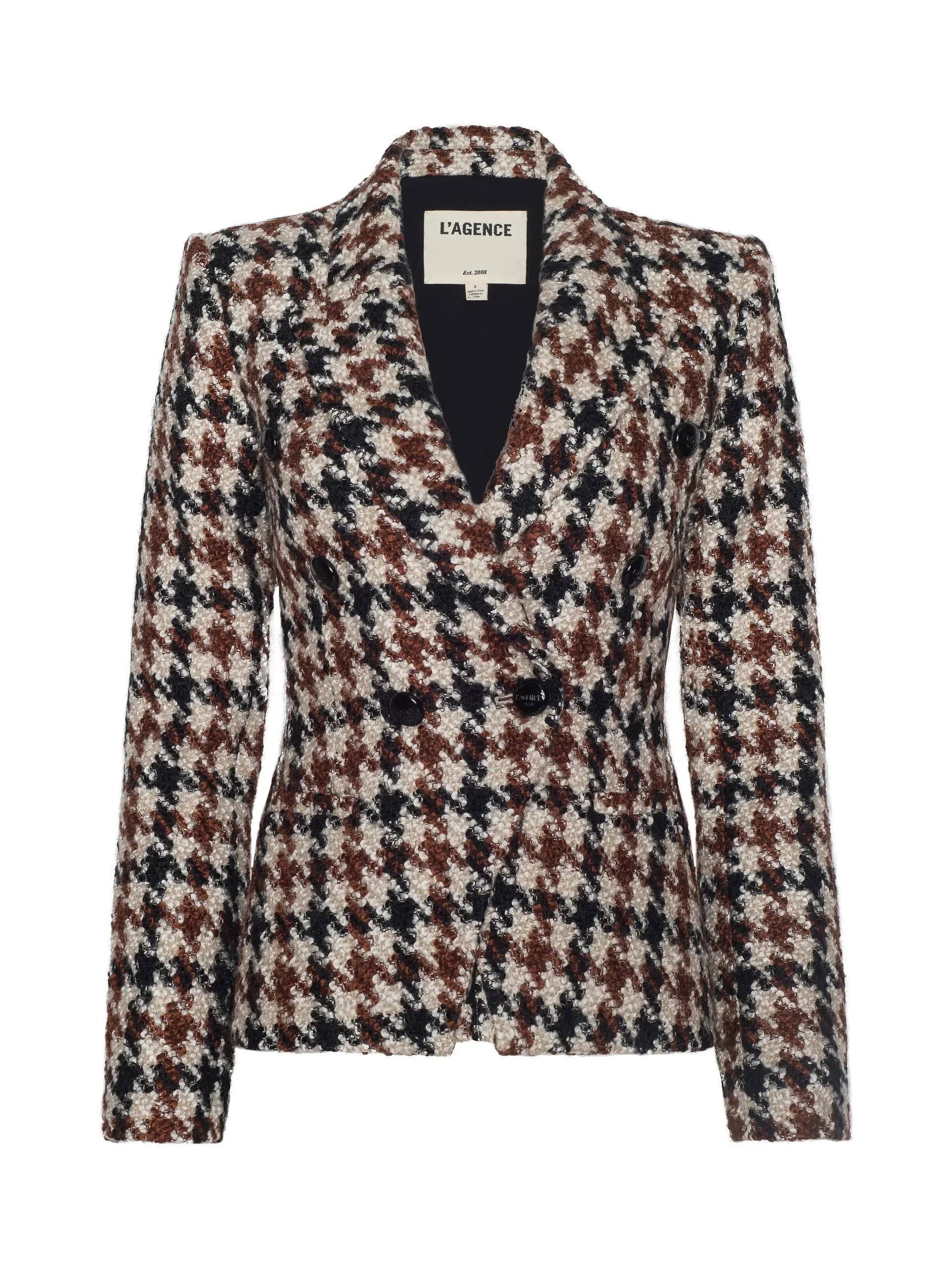 Marie Houndstooth Tweed Blazer Black/Brown/Cream Jackets - Blazers L'Agence 
