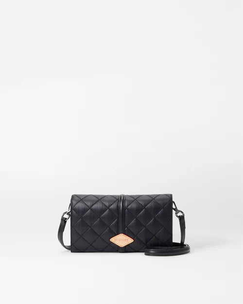 back view of the mz wallace Astor Convertible Crossbody Black on a grey background 