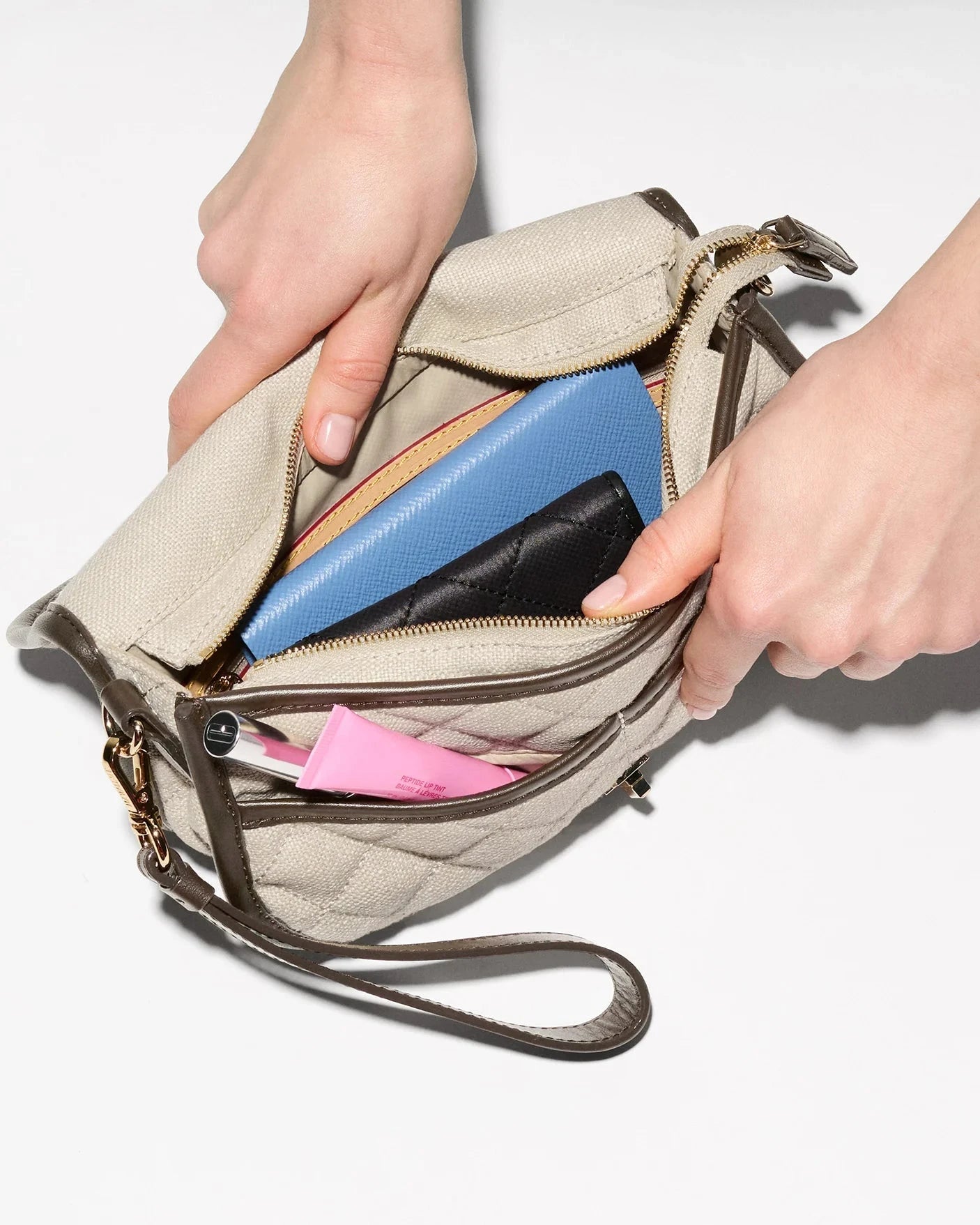 Small Astor Convertible Clutch Sandy Linen Clutch MZ Wallace 
