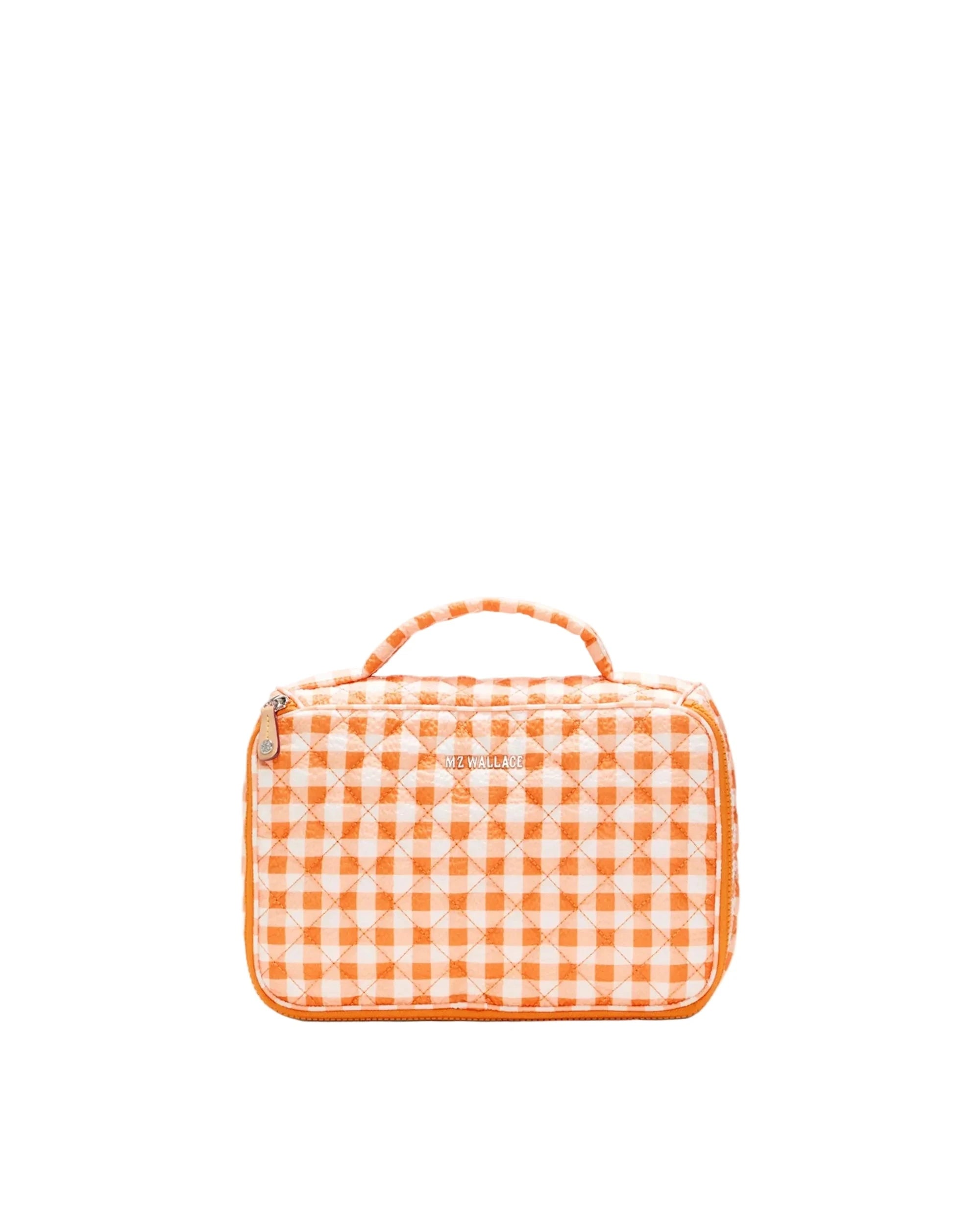 Zip Round Organizer Gingham Sunset Orange Cosmetic MZ Wallace 