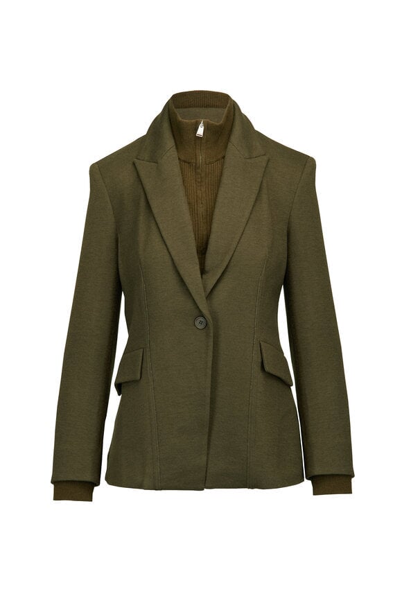 Auden Knit Combo Blazer Dark Olive Jackets - Blazers Simkhai 