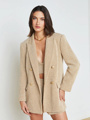 Riva Knit Double Breasted Blazer Tan/Ivory Multi