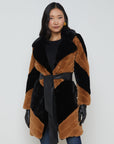 Zoya Belted Faux Fur Coat Black/Biscotti