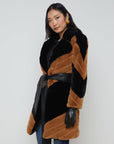 Zoya Belted Faux Fur Coat Black/Biscotti