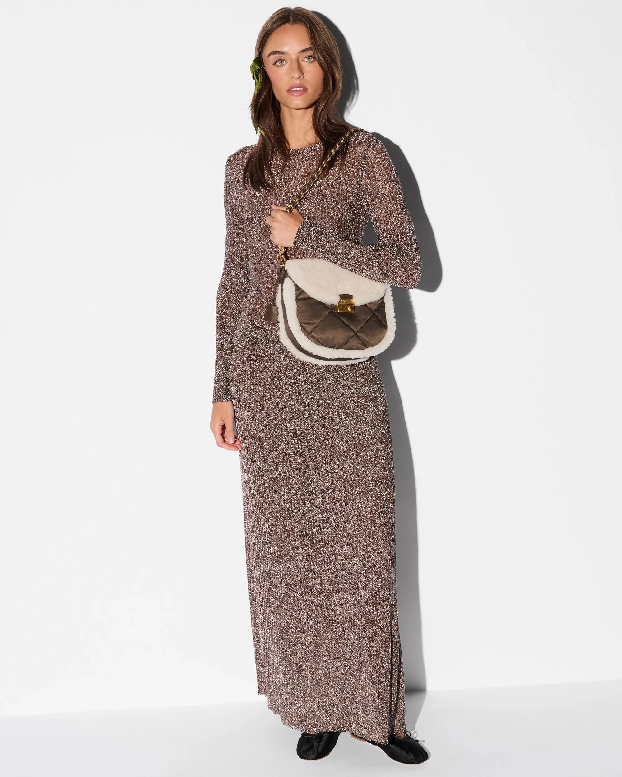 Crosby Lock Saddle Shearling/Walnut Crossbody MZ Wallace 