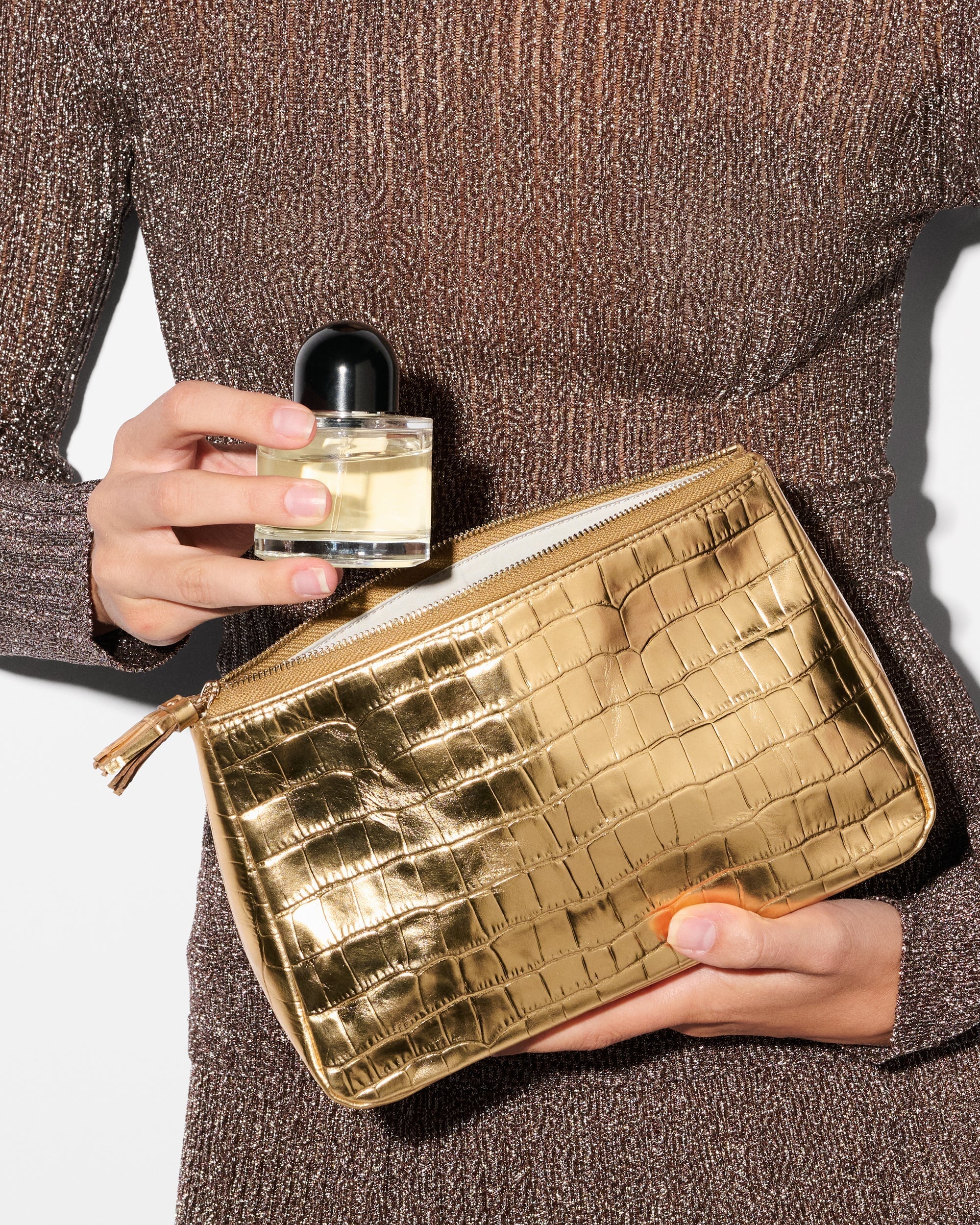 Medium Luna Cosmetic Gold Croc Effect Cosmetic MZ Wallace 