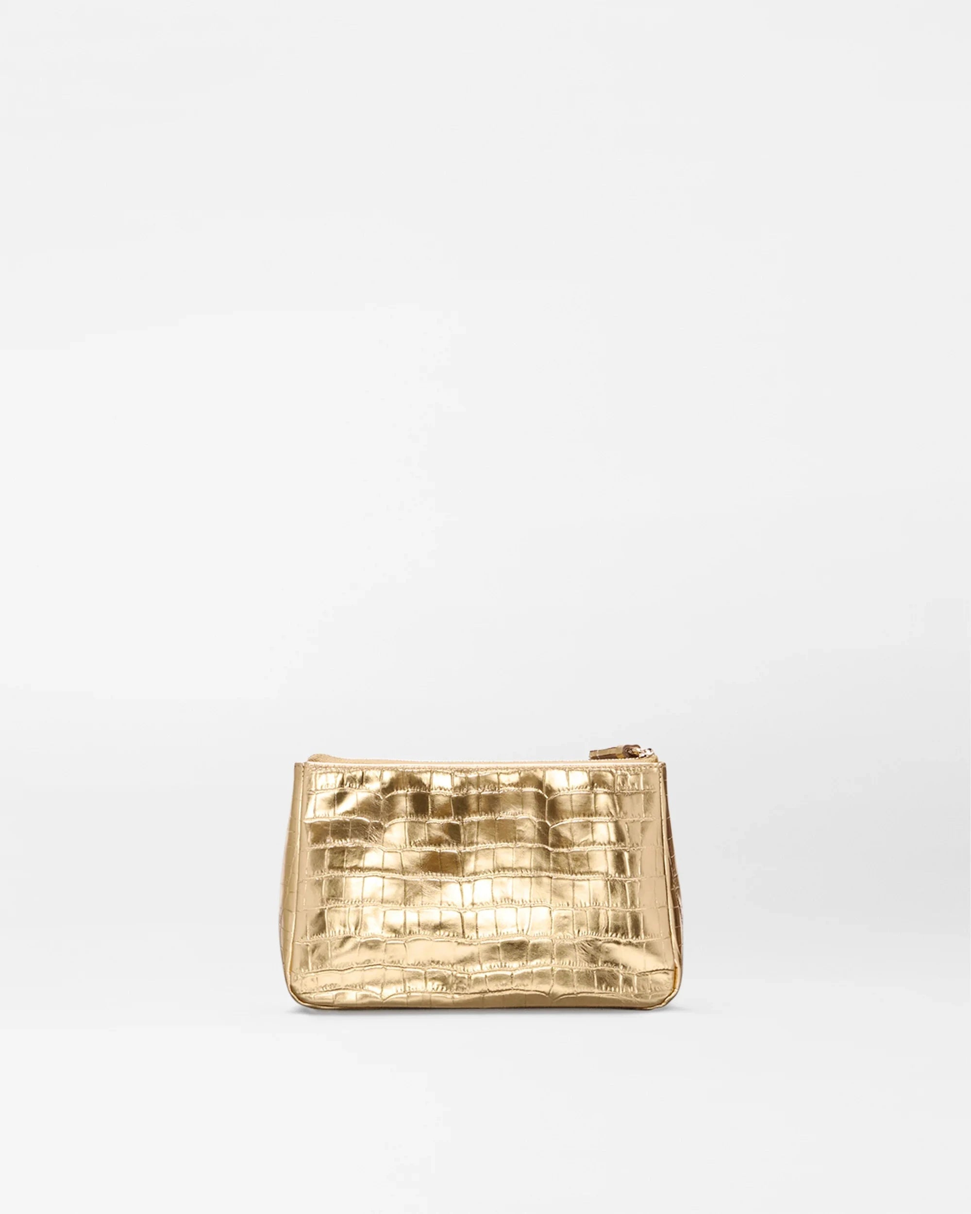 Medium Luna Cosmetic Gold Croc Effect Cosmetic MZ Wallace 