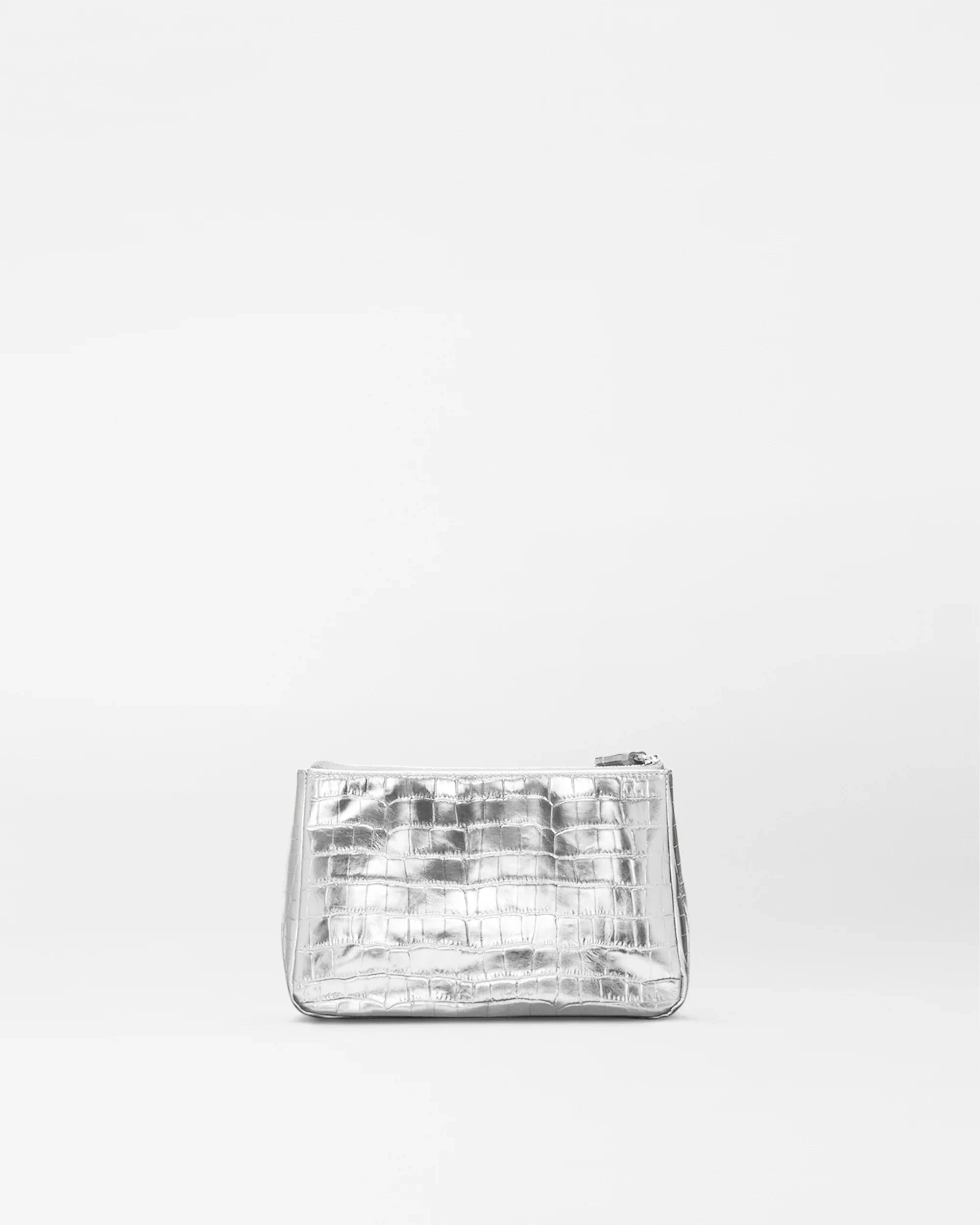 Medium Luna Cosmetic Silver Croc Effect Cosmetic MZ Wallace 