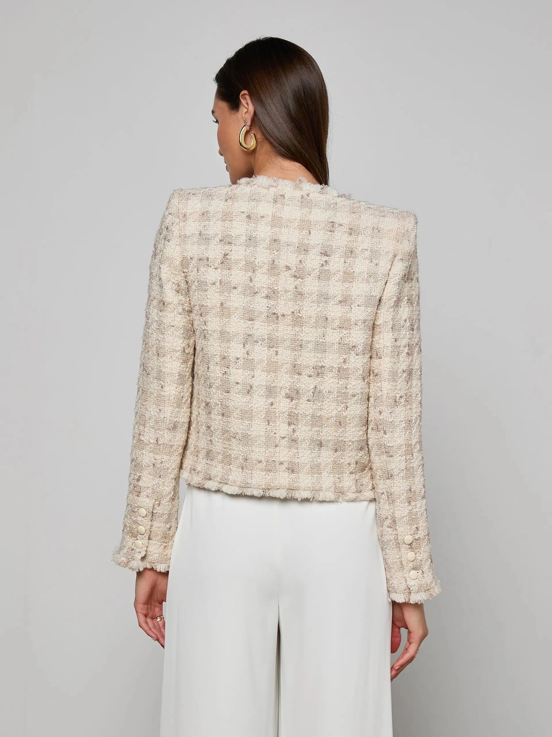 Zell Collarless Jacket Taupe Grey Houndstooth Jackets - Blazers L'Agence 