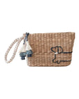 Mini Woven Pouch with Wristlet and Embroidered Dachshund