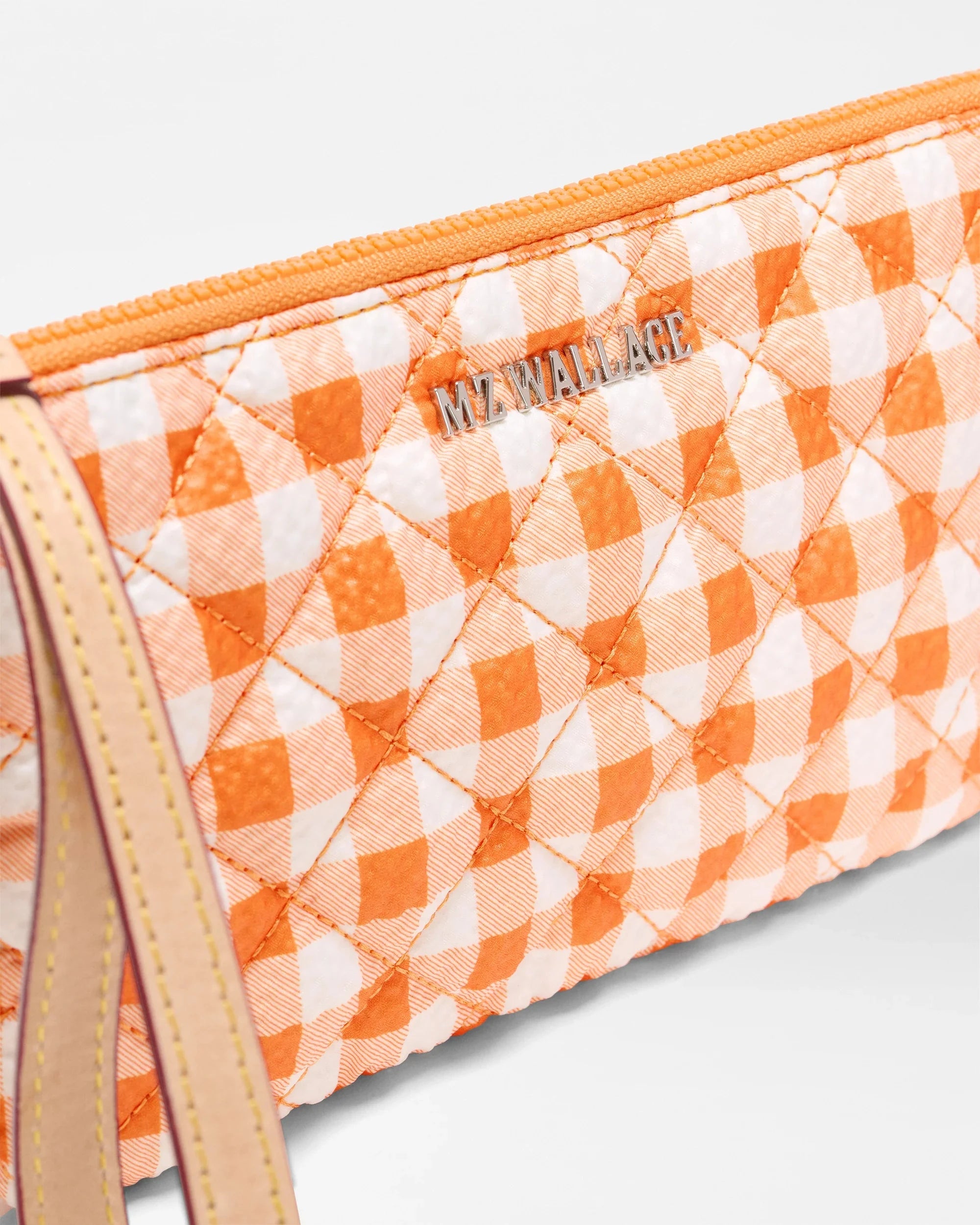 Flat Metro Wristlet Sunset Orange Gingham Wallets MZ Wallace 