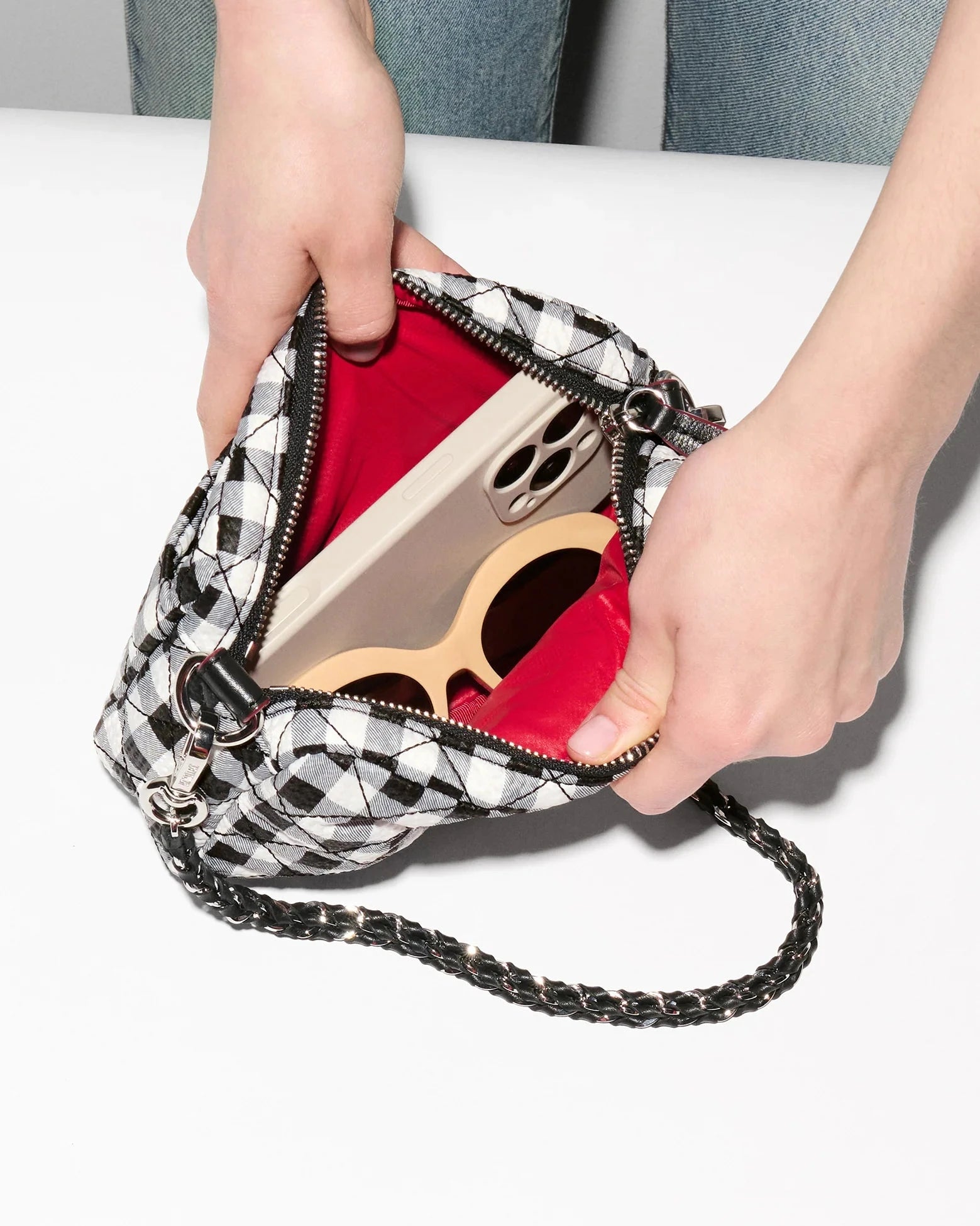 Mini Crosby Black/White Gingham Crossbody MZ Wallace 