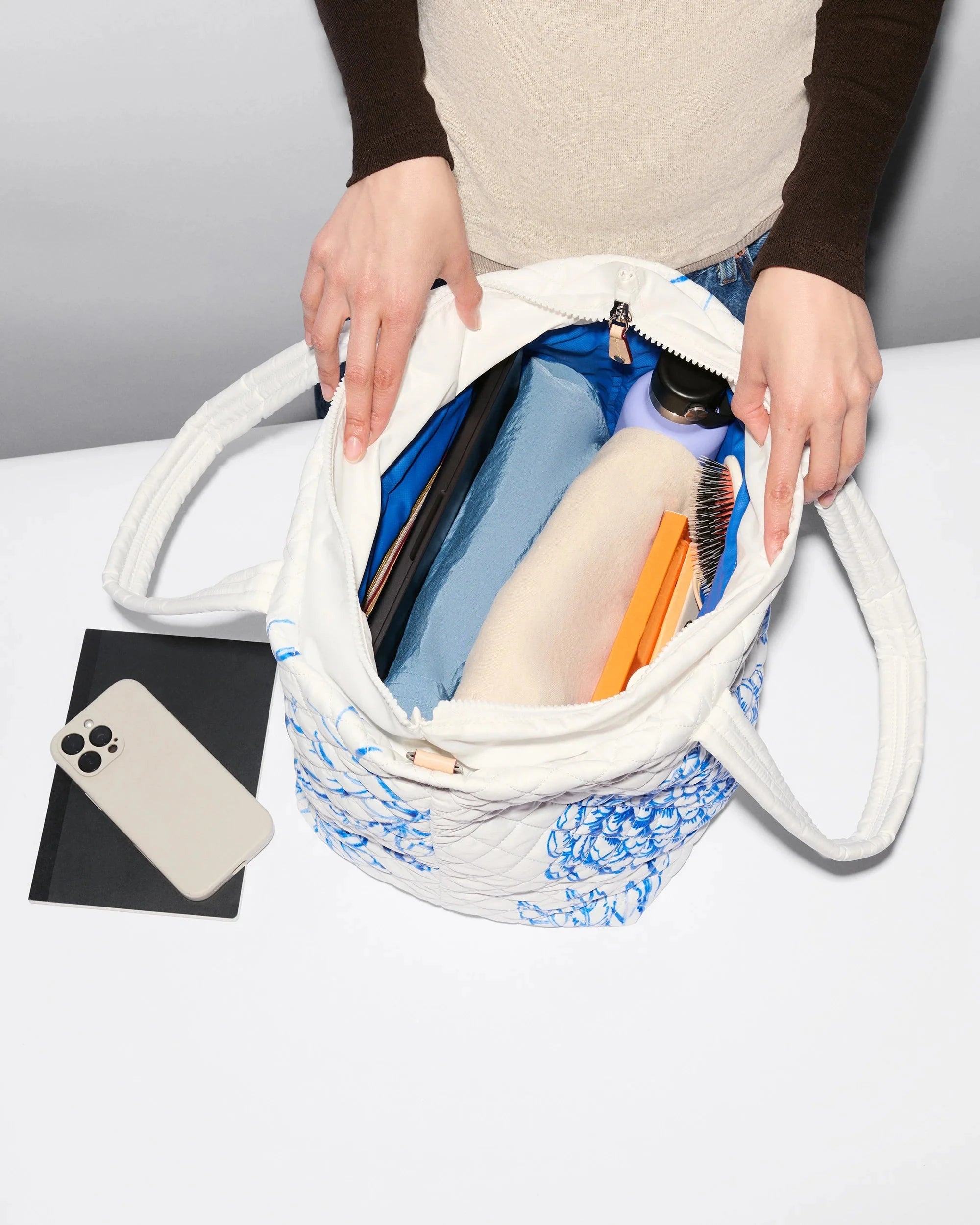 Medium Metro Tote Deluxe Porcelain Blue/Floral Tote & Satchel MZ Wallace 