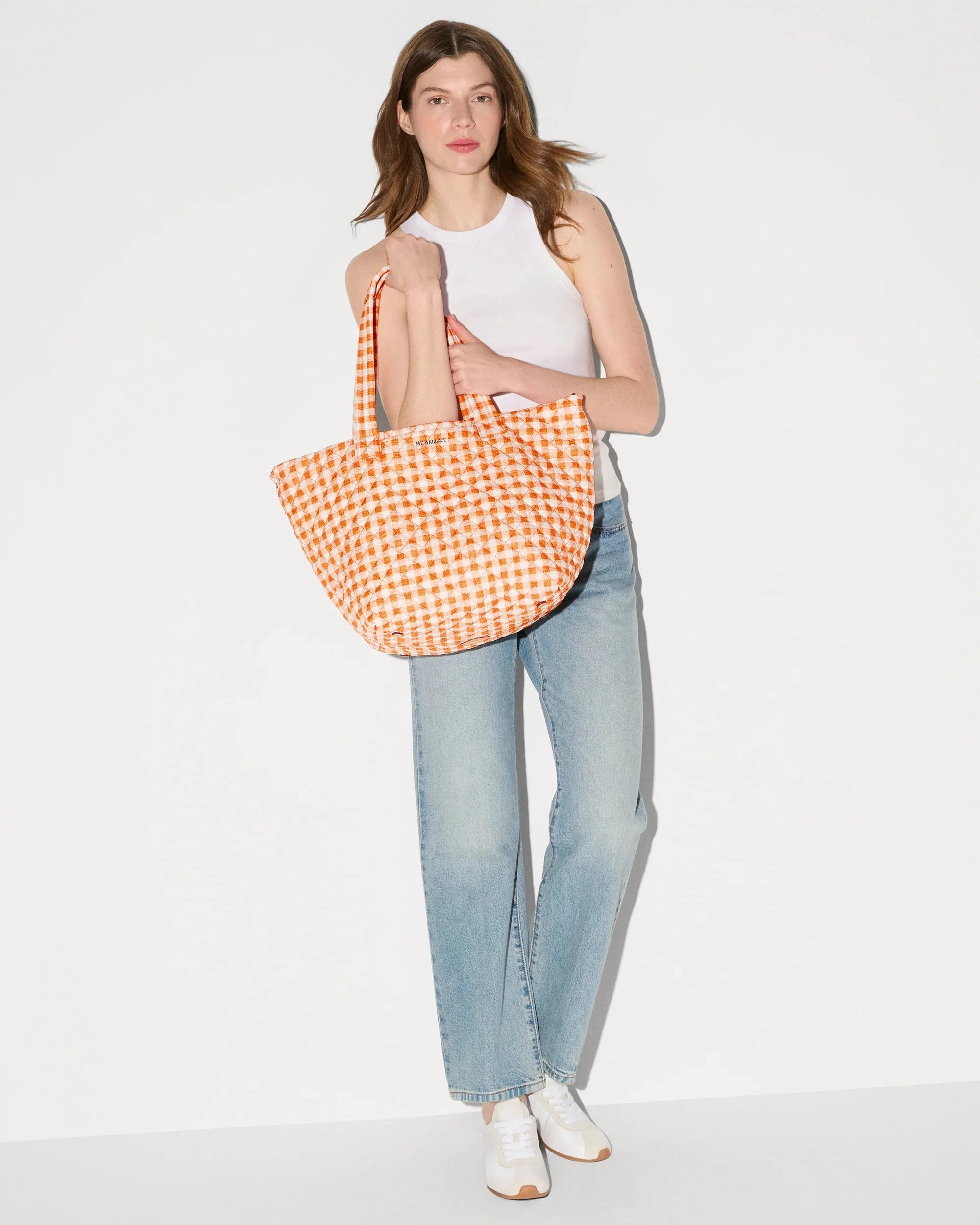 Medium Metro Tote Deluxe Sunset Orange Gingham Tote & Satchel MZ Wallace 