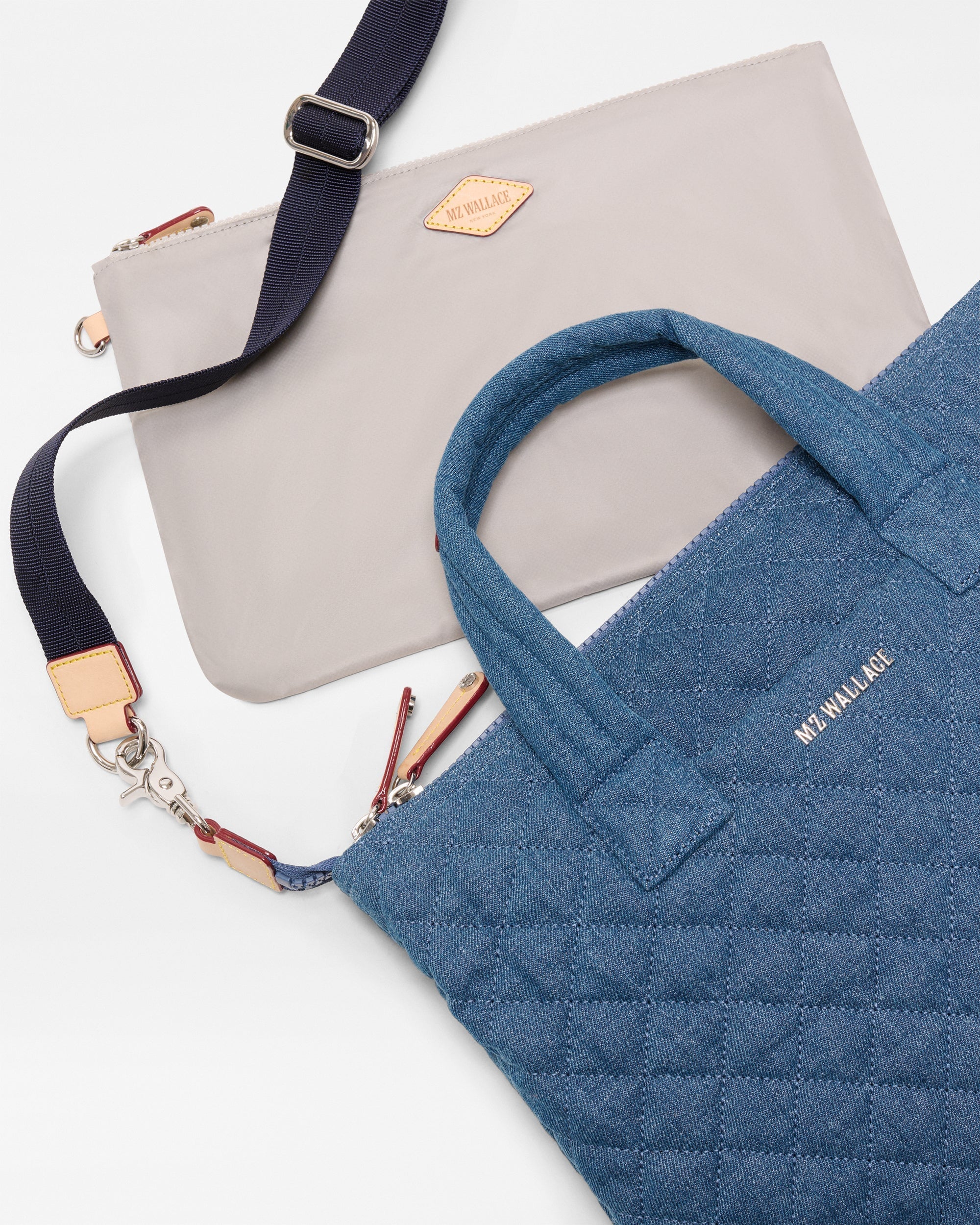 Small Sutton Deluxe True Blue Denim Tote & Satchel MZ Wallace 