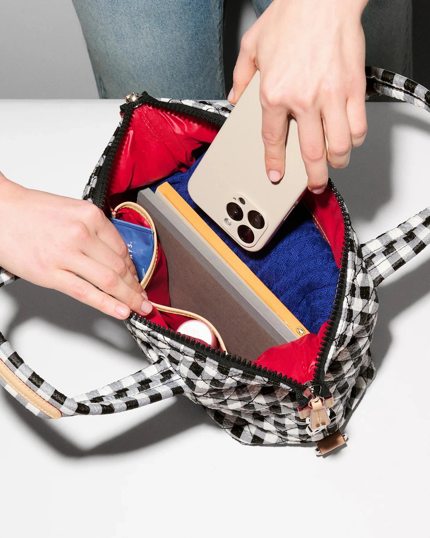 Small Sutton Deluxe Black/White Gingham Tote & Satchel MZ Wallace 