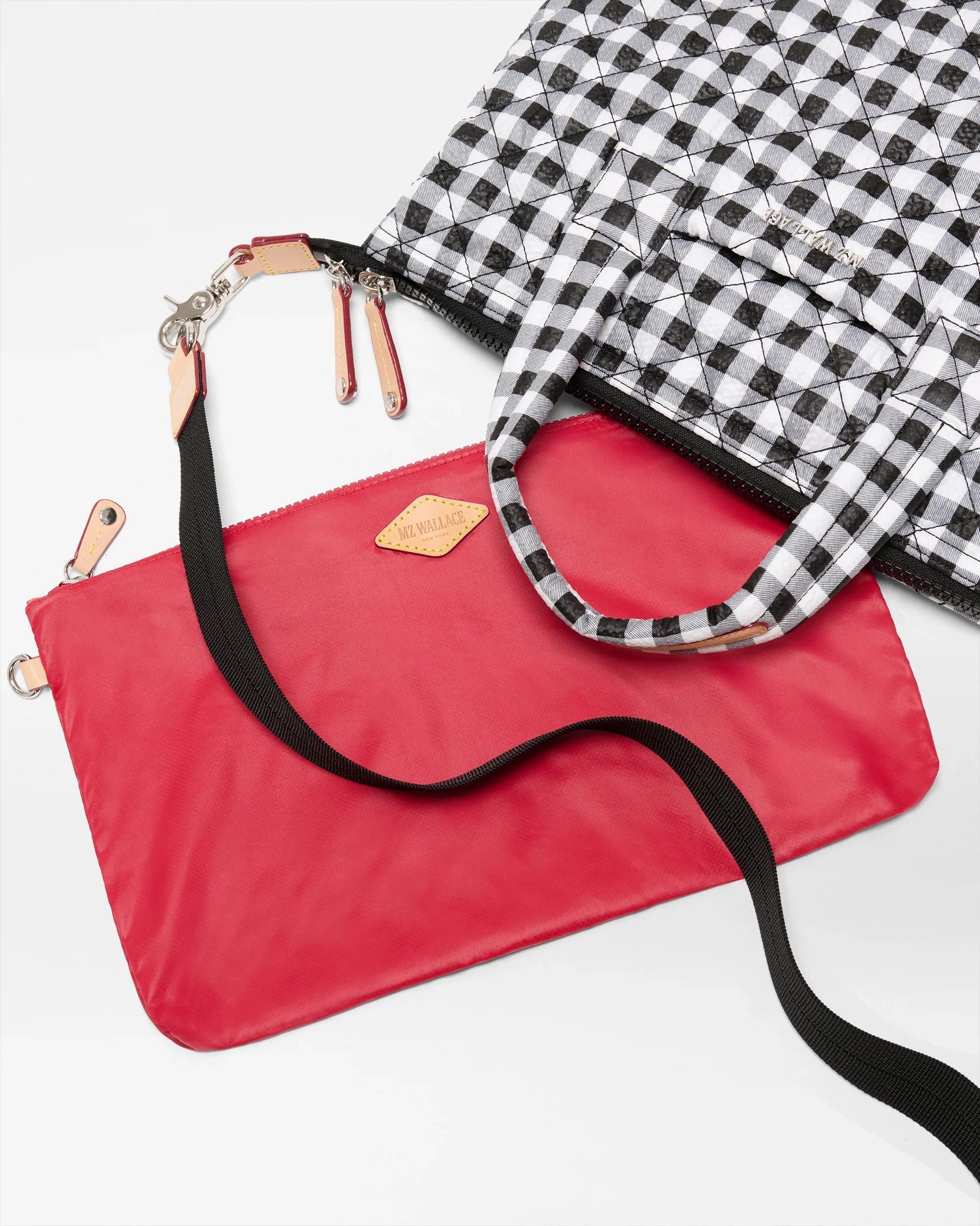 Small Sutton Deluxe Black/White Gingham Tote & Satchel MZ Wallace 