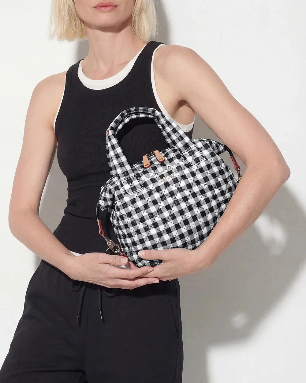 Small Sutton Deluxe Black/White Gingham Tote & Satchel MZ Wallace 
