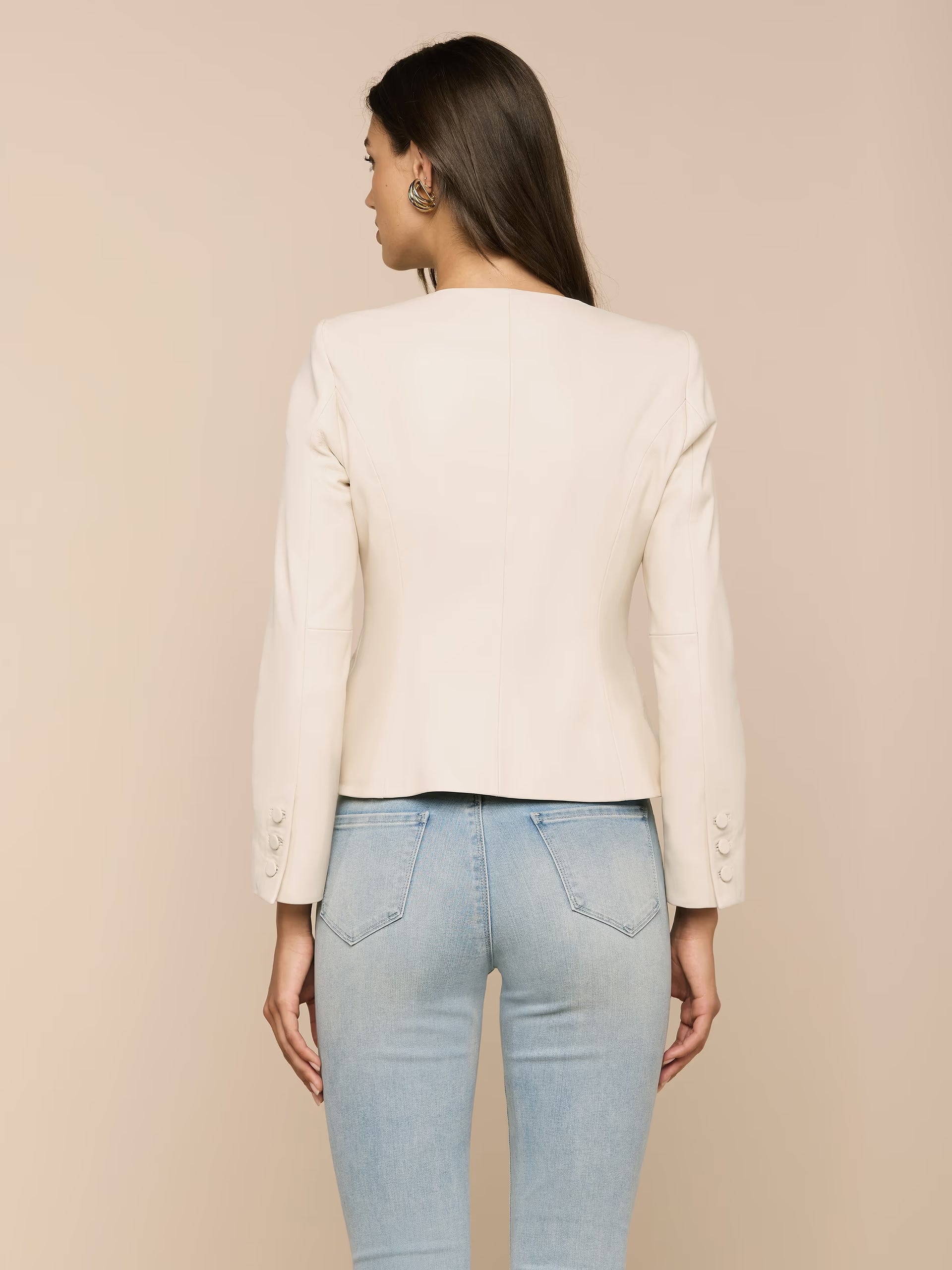 Mariella Collarless Leather Blazer Jackets - Blazers L'Agence 