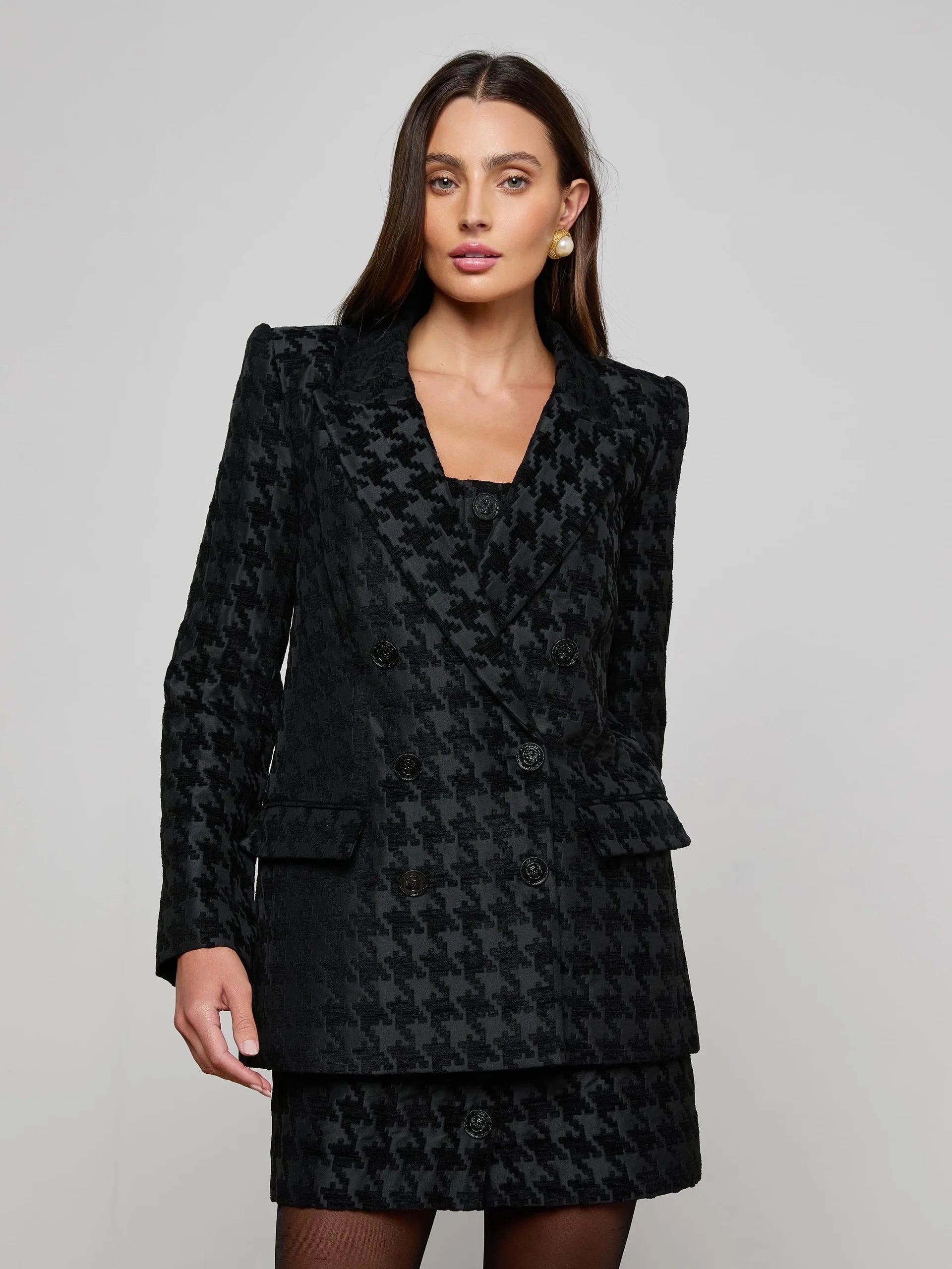 Cambrie Oversized Blazer Black/Black Houndstooth Jackets - Blazers L'Agence 