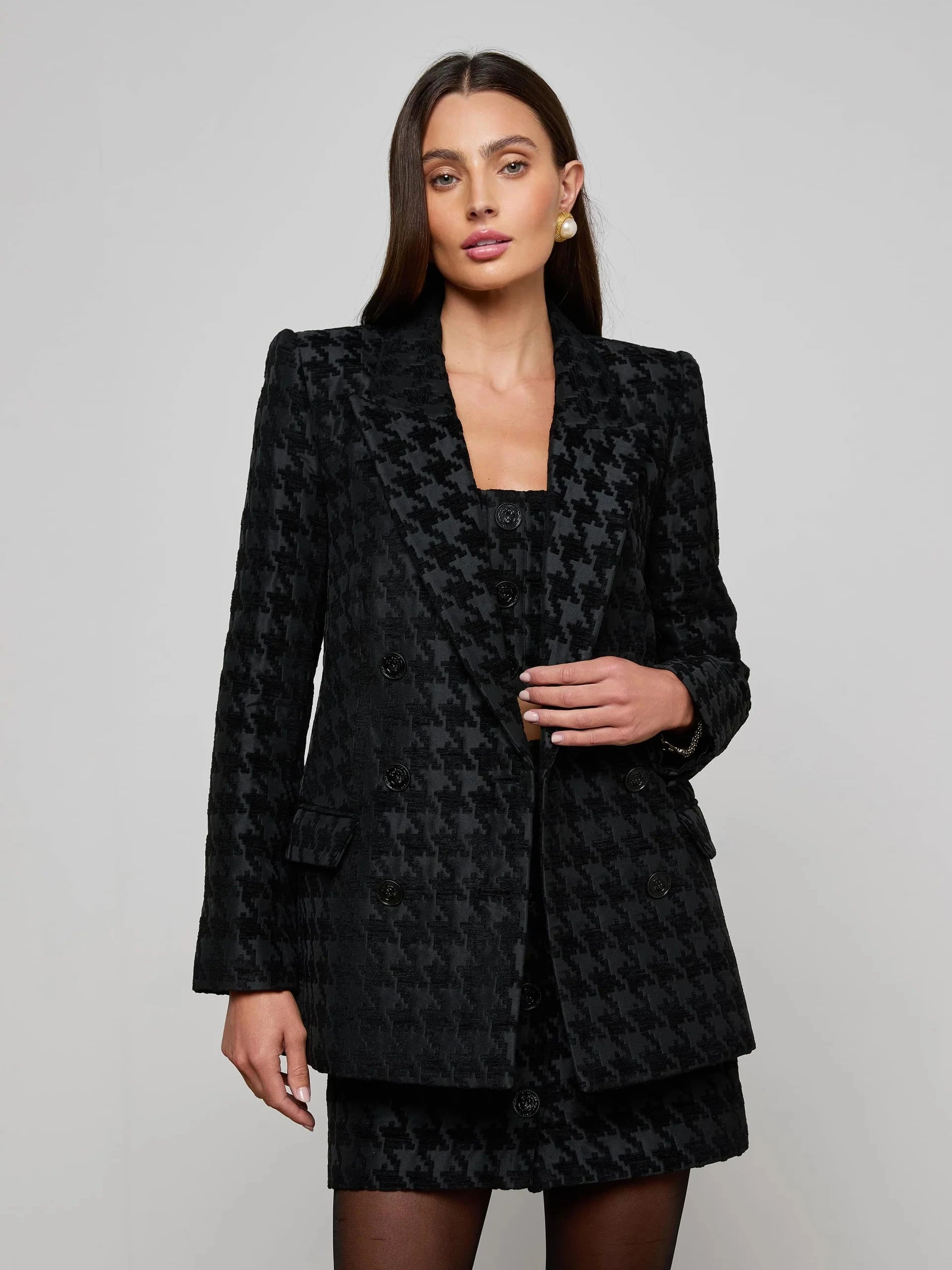 Cambrie Oversized Blazer Black/Black Houndstooth Jackets - Blazers L'Agence 