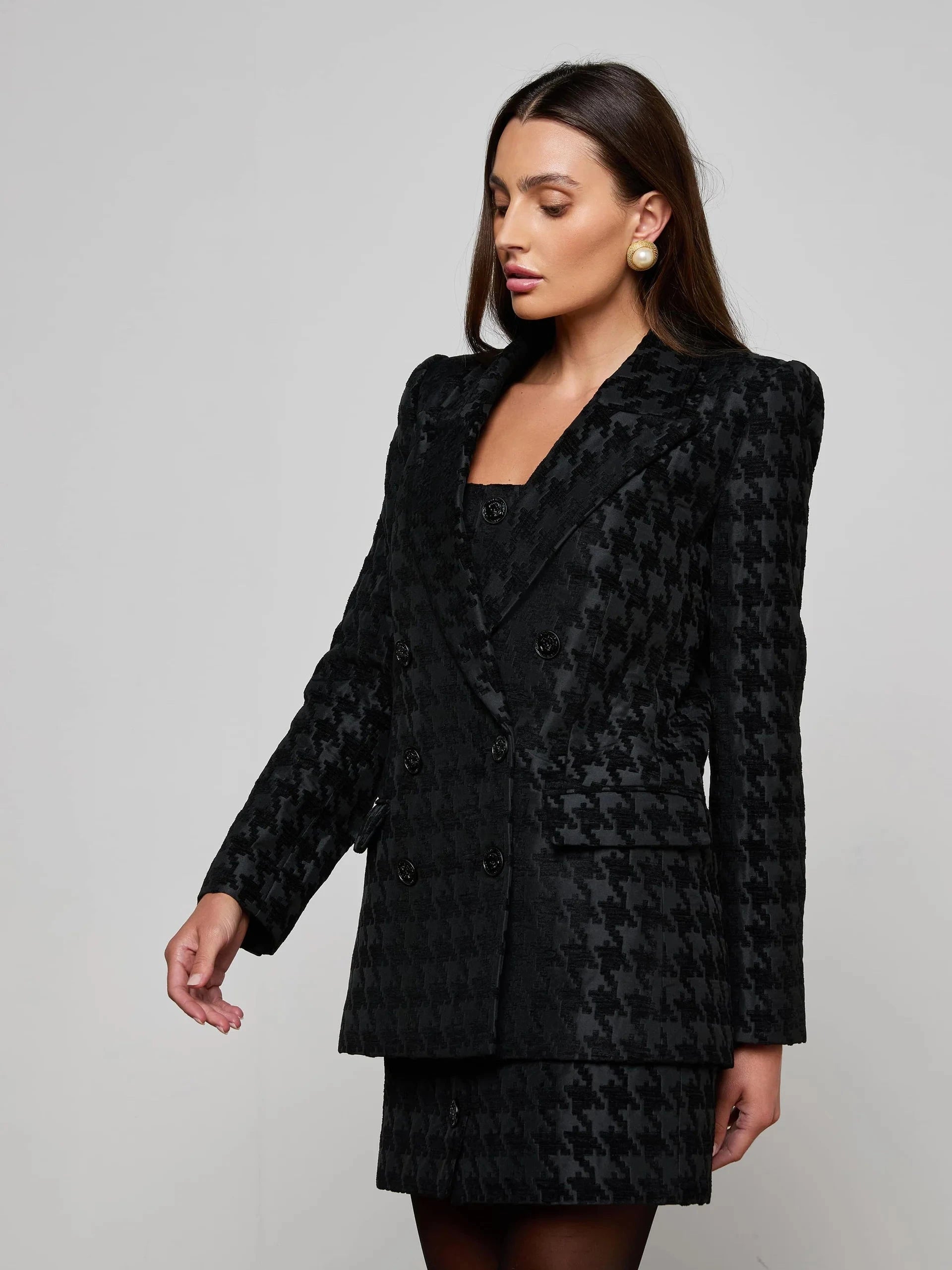 Cambrie Oversized Blazer Black/Black Houndstooth Jackets - Blazers L'Agence 