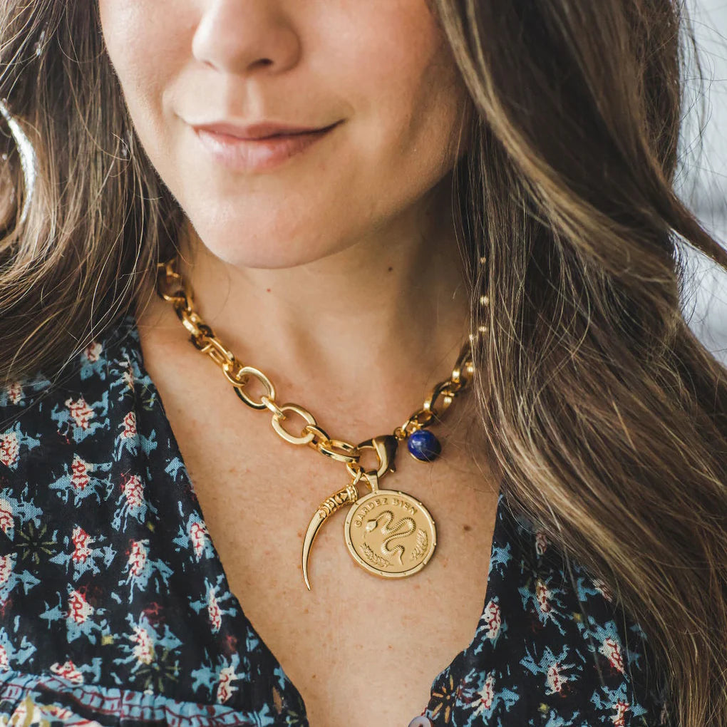 Chunky Link Chain With Lapis Bead 16" Necklaces Jane Win 